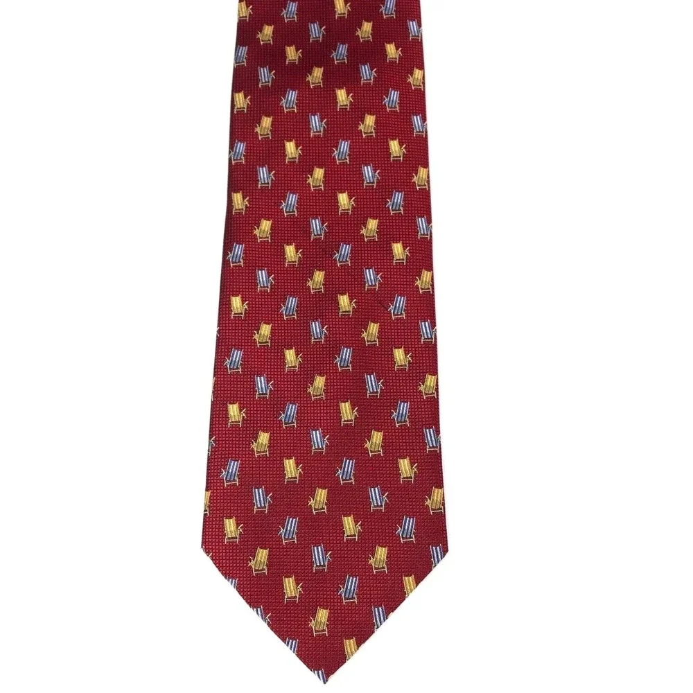 Tommy Bahama Men's Tie Silk Handmade Red Tropical Beach Chairs Aloha Necktie 57" - Picture 3 of 9